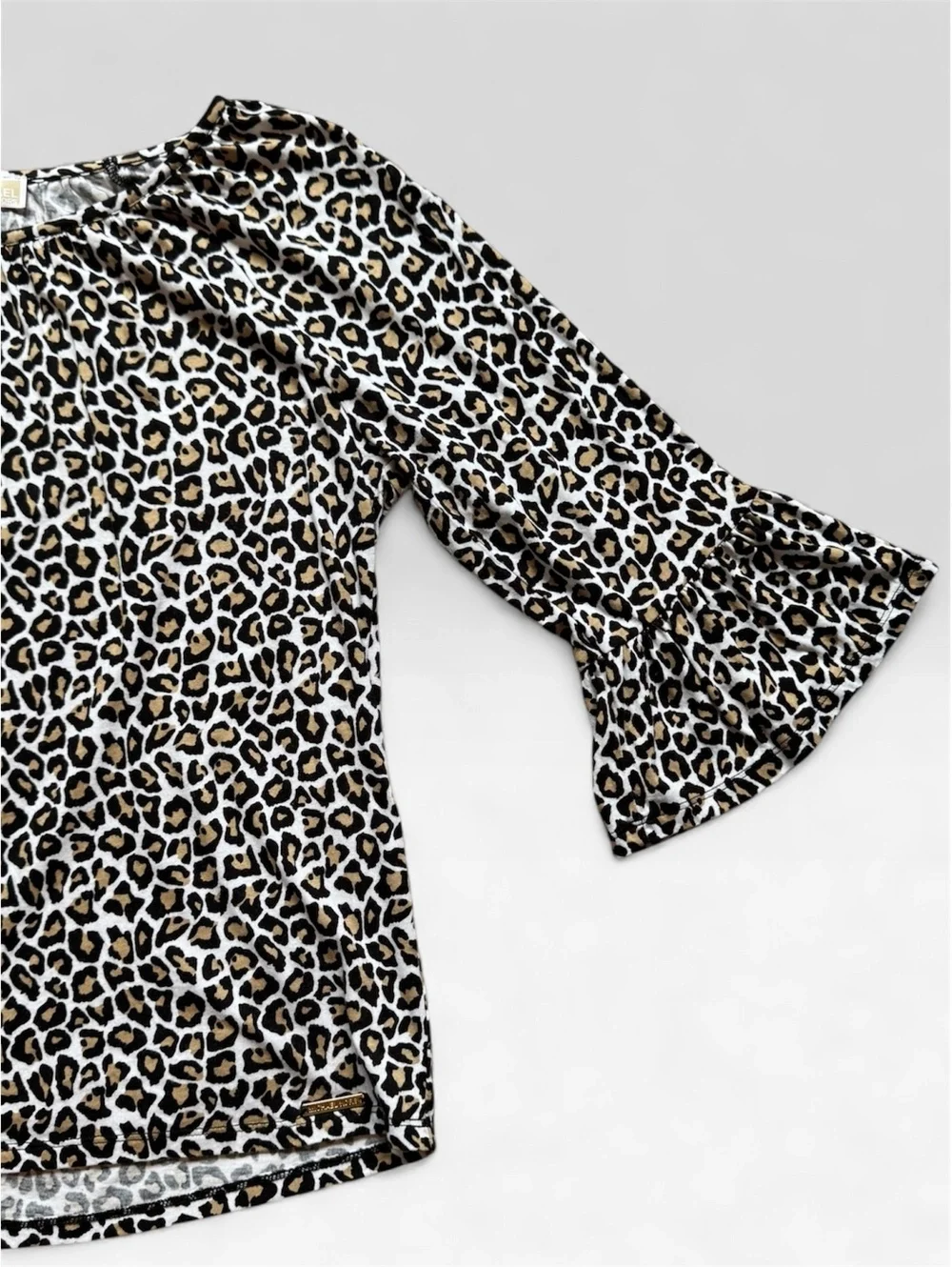 Michael Kors Women's Medium Leopard Print Top with Bell Sleeves